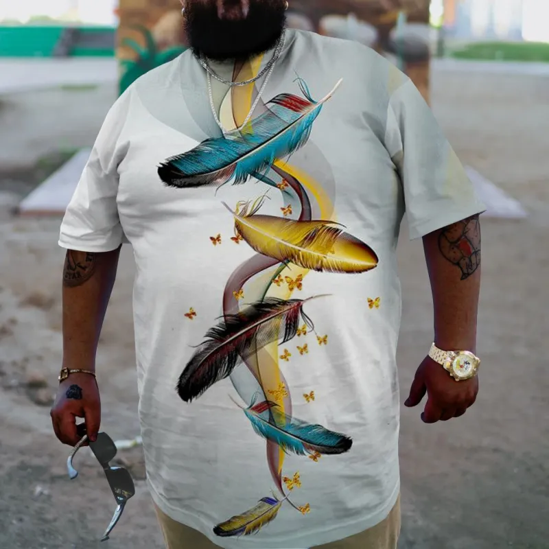 Men's Feather Personalized Print Plus Size T-Shirt sold by Biggmans