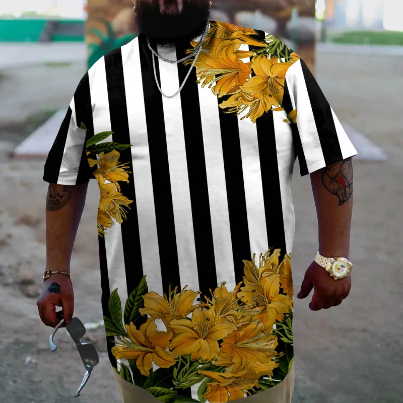 Plus Size Relaxed Striped Floral T-Shirt sold by Biggmans