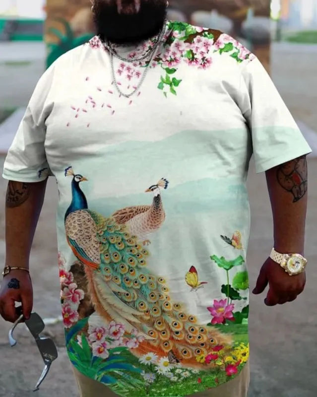 Men's Leaf Colorblock Print Plus Size  T-Shirt sold by Biggmans