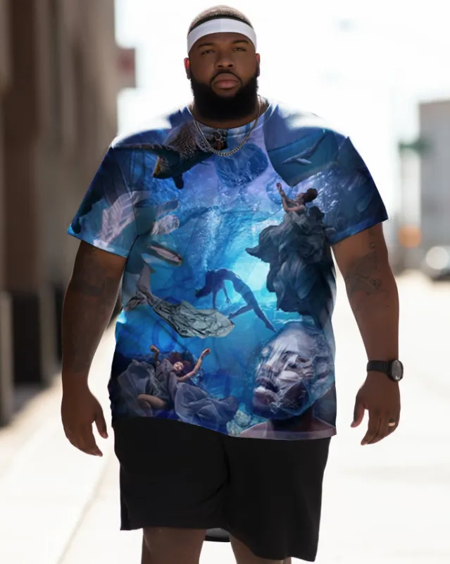 Men's Plus Size Retro Undersea Ocean Face Short Sleeve T-Shirt sold by Biggmans