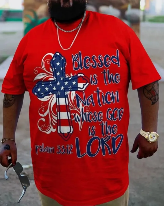 Plus Size Men's Independence DayBlessed Is The Nation Whose God Is The Lord T-Shirt sold by Biggmans
