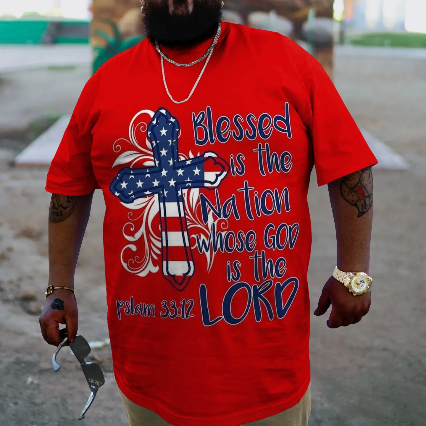 Plus Size Men's Independence DayBlessed Is The Nation Whose God Is The Lord T-Shirt sold by Biggmans product image thumbnail 2