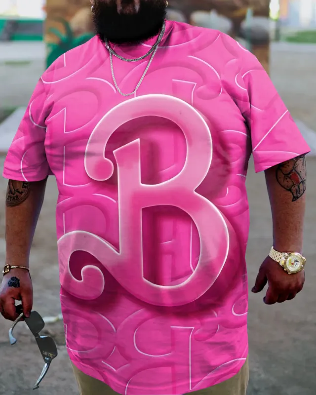 Men's Plus Size Casual Pink Artistic B Letter T-Shirt sold by Biggmans