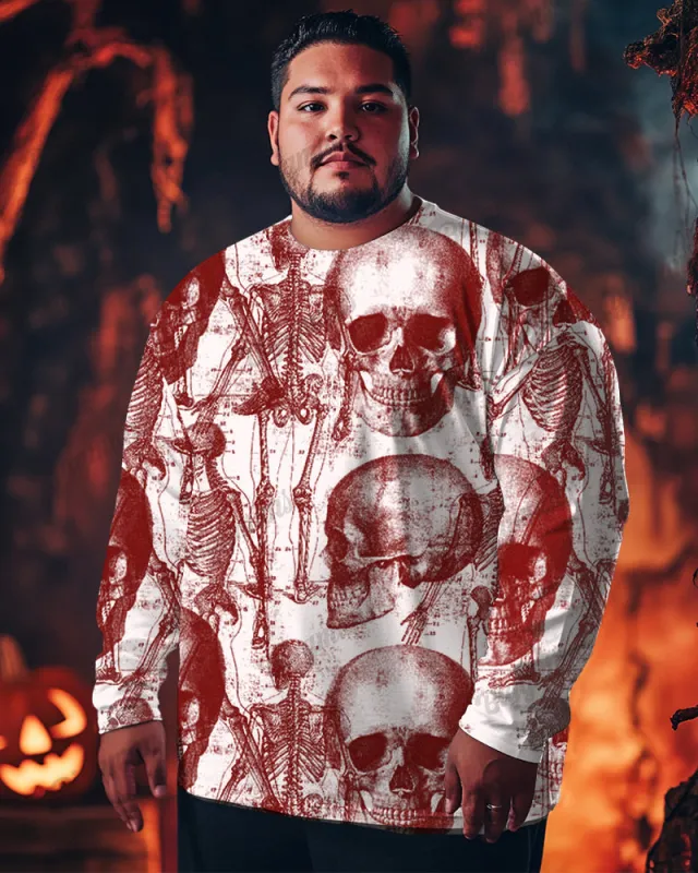 100% Cotton-Skull Continuous Print Men's Loose Plus Size Long Sleeve T-Shirt sold by Biggmans
