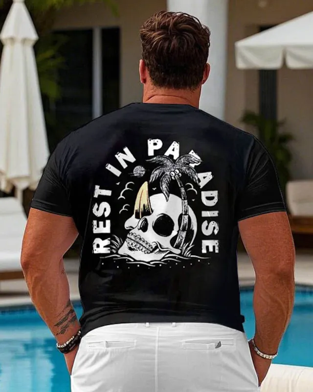 Men's Plus Size Black Back Printed Holiday Hawaiian Round Neck Short Sleeve T-Shirt made by Biggmans