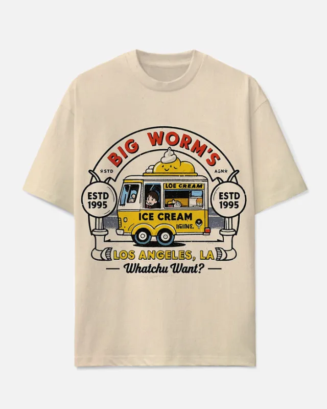 Big Men's Cartoon Ice Cream Car BIG WORM'S Fashion Letter Printed Casual Short Sleeve T-shirt sold by Biggmans