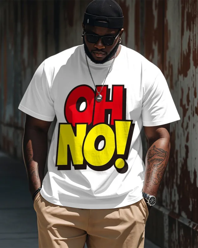 Big & Tall Men's Street Fashion HO NO Letter Print Round Neck Short Sleeve T-Shirt sold by Biggmans