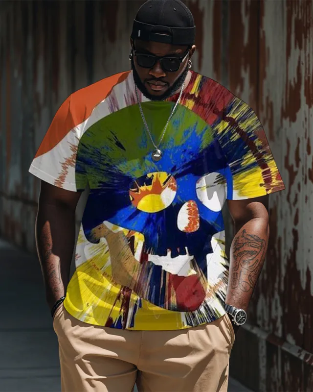 Big & Tall Men's Street Fashion Graffiti Skull Print Round Neck Short Sleeve T-Shirt sold by Biggmans