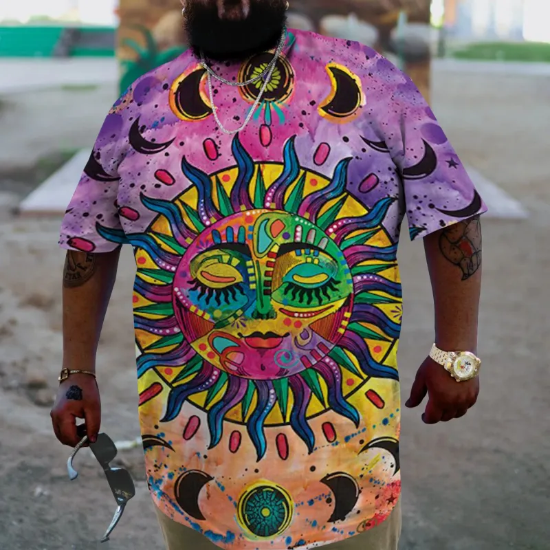 Men's Tie Dye Sun Tarot Plus Size T-Shirt sold by Biggmans
