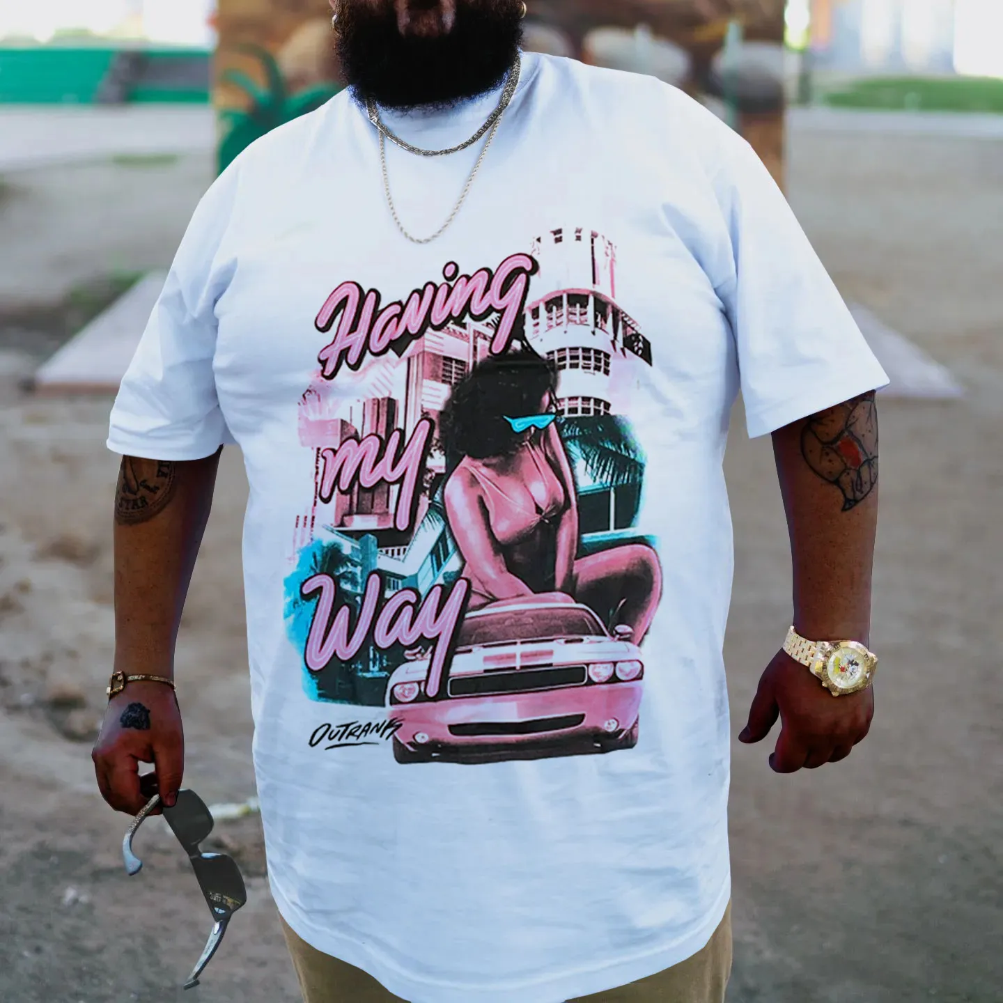 Plus Size White Haning My Way T-Shirt sold by Biggmans product image thumbnail 3
