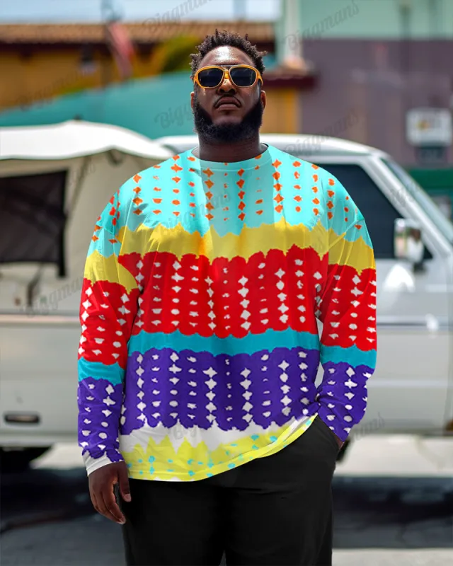 Abstract Geometric Print Men's Plus Size Long Sleeve T-shirt sold by Biggmans