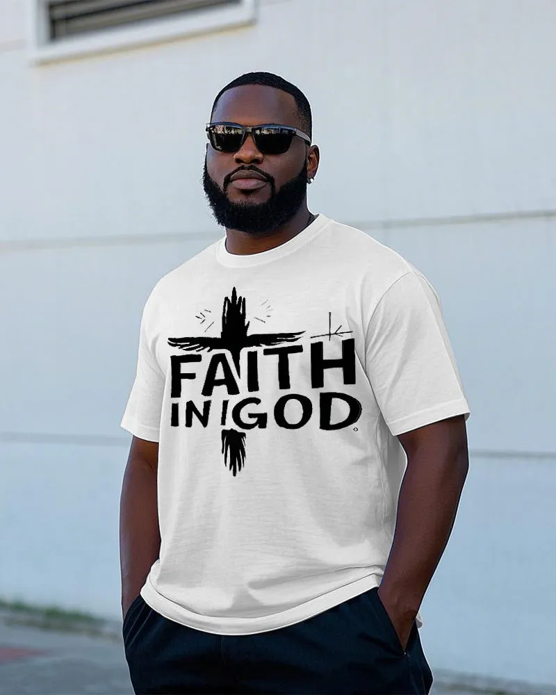 Men's Simple FAITH IN GOD Fashion Cross Letter Printed Round Neck Casual Short Sleeve T-shirt sold by Biggmans