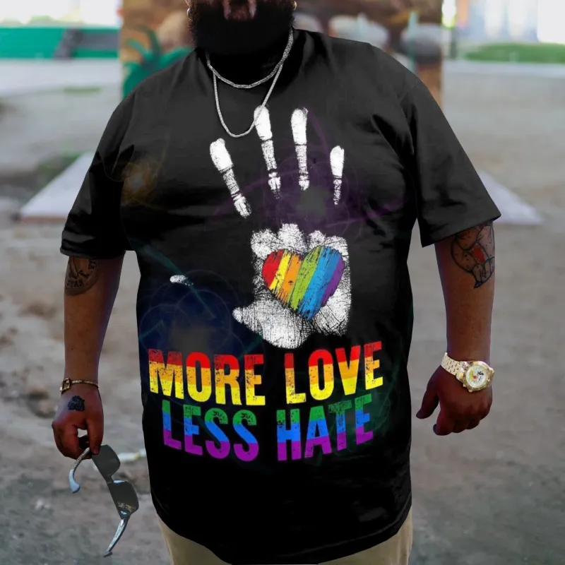 Men's Plus Size More Love Less Hate Rainbow Print T-Shirt sold by Biggmans