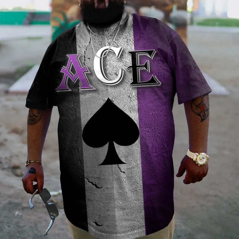 Men's Plus Size Poker Colorblock ACE T-Shirt sold by Biggmans