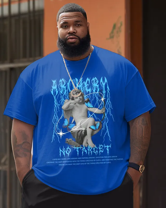 Men's Plus Size Angel And Alphabet Crewneck Short Sleeve T-Shirt sold by Biggmans