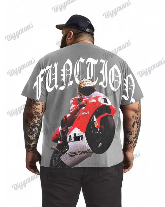 100% Cotton-Back Motorcycle Pattern Men's Loose Plus Size Short Sleeve T-Shirt sold by Biggmans