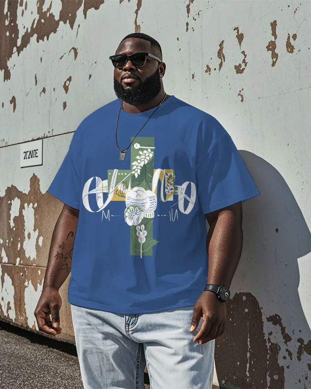 Men's Vintage Flower Cross Printed Casual Short Sleeve T-shirts sold by Biggmans