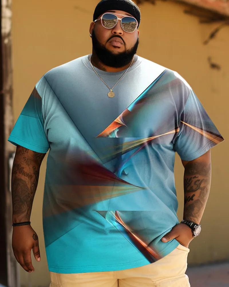 Men's Plus Size Artistic Blue Print Short Sleeve T-Shirt sold by Biggmans