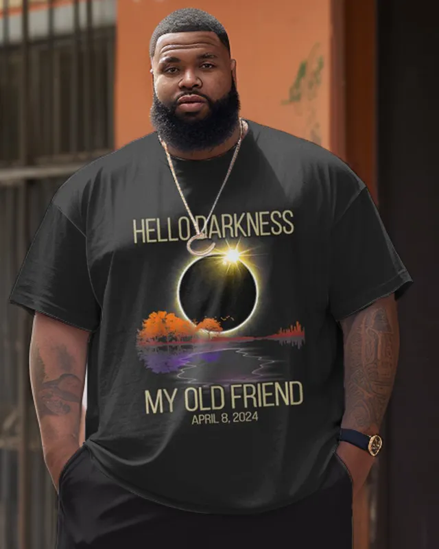 Men's Large Size Hello Dark My Old Friend Letter Round Neck Short Sleeve T-shirt sold by Biggmans