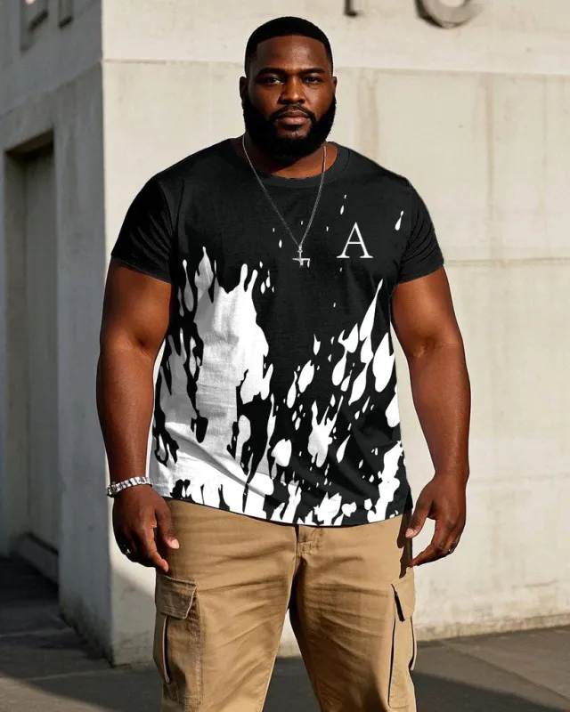 Men's Plus Size Casual Splash Ink Small Label Printed Short Sleeve T-shirt sold by Biggmans