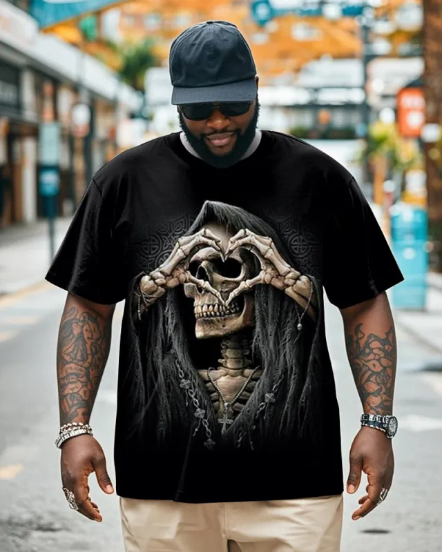 Big & Tall Men's Black Skull Love Printed Round Neck Short Sleeve T-Shirt sold by Biggmans