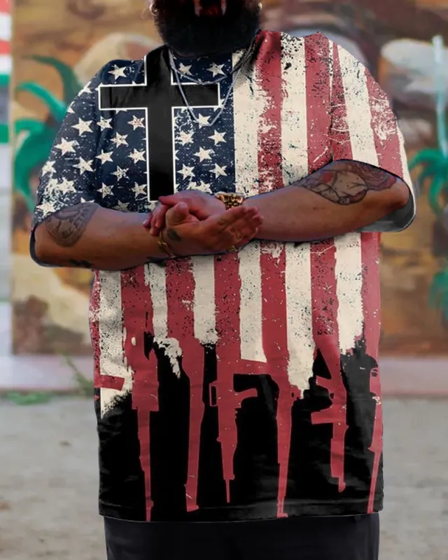Plus Size Men's Independence Day Print T-Shirt sold by Biggmans