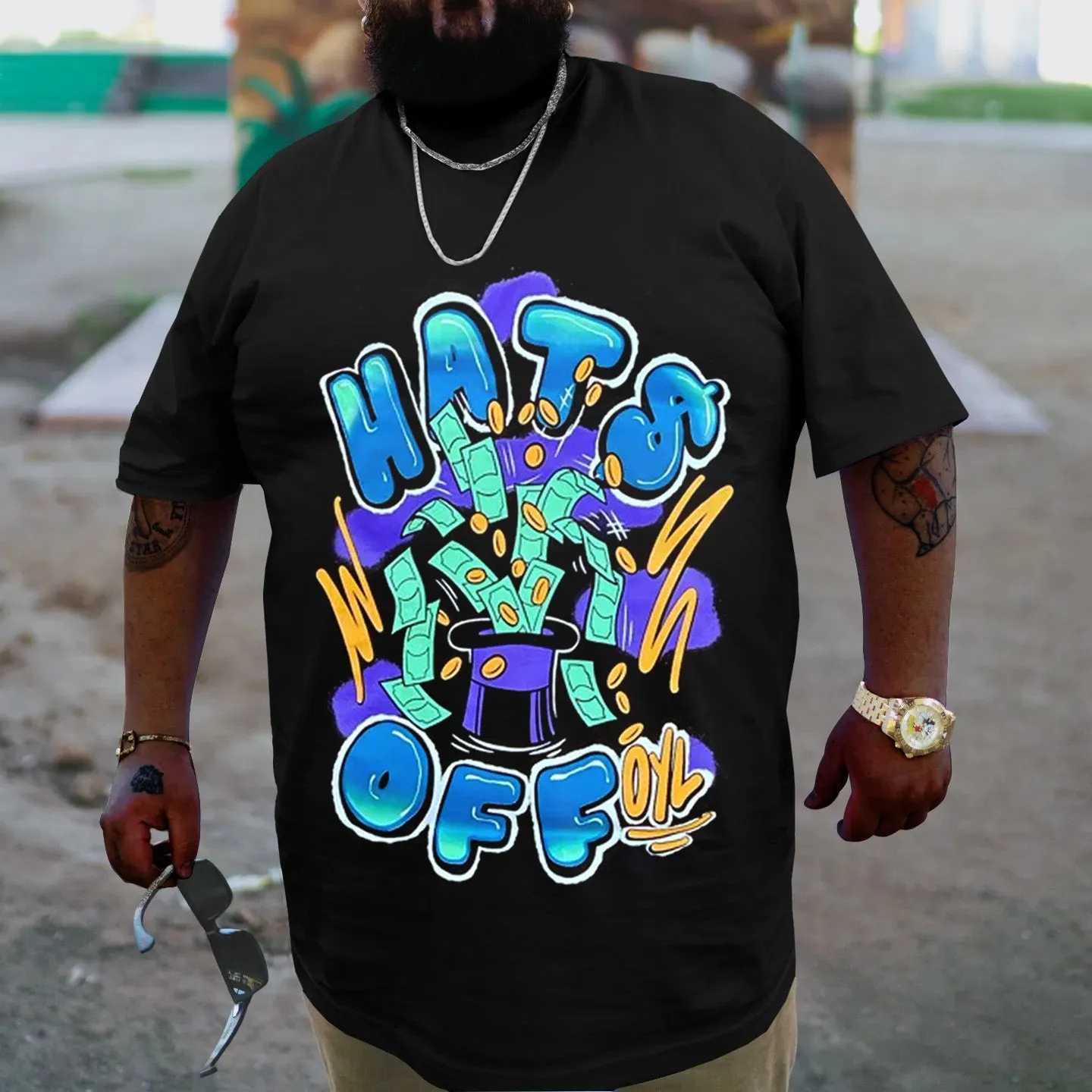 Plus Size Black Hats Off T-Shirt sold by Biggmans product image thumbnail 3