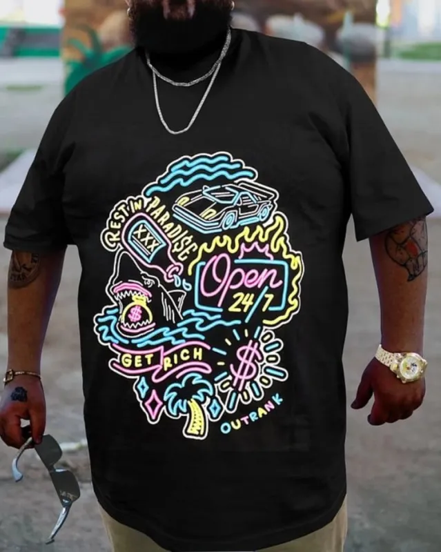 Plus Size Black Get Rich T-Shirt sold by Biggmans