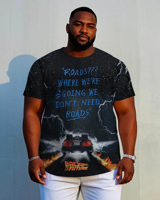 Men's Plus Size "Where We Go No Road" Printed Short Sleeve T-Shirt sold by Biggmans
