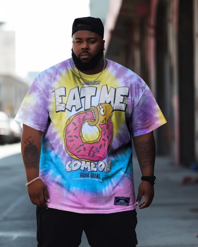 Big Guys Street Eat Me Donuts Tie Dye Graffiti Short Sleeve Crew Neck T-Shirt sold by Biggmans