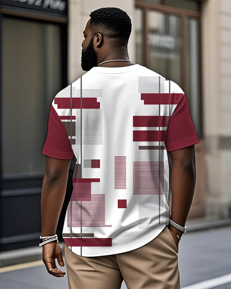 Men's Plus Size Daily Casual Red Geometric Print Henry Collar Button Short Sleeve T-Shirt sold by Biggmans product image thumbnail 2