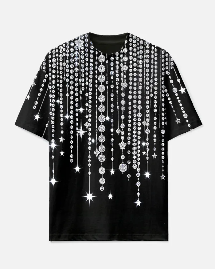 Men's Romantic Shining Diamond Chain Printed Big and Tall Short Sleeve T-shirt sold by Biggmans