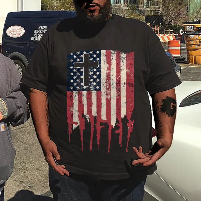 Plus Size Men's American Flag T-Shirt sold by Biggmans