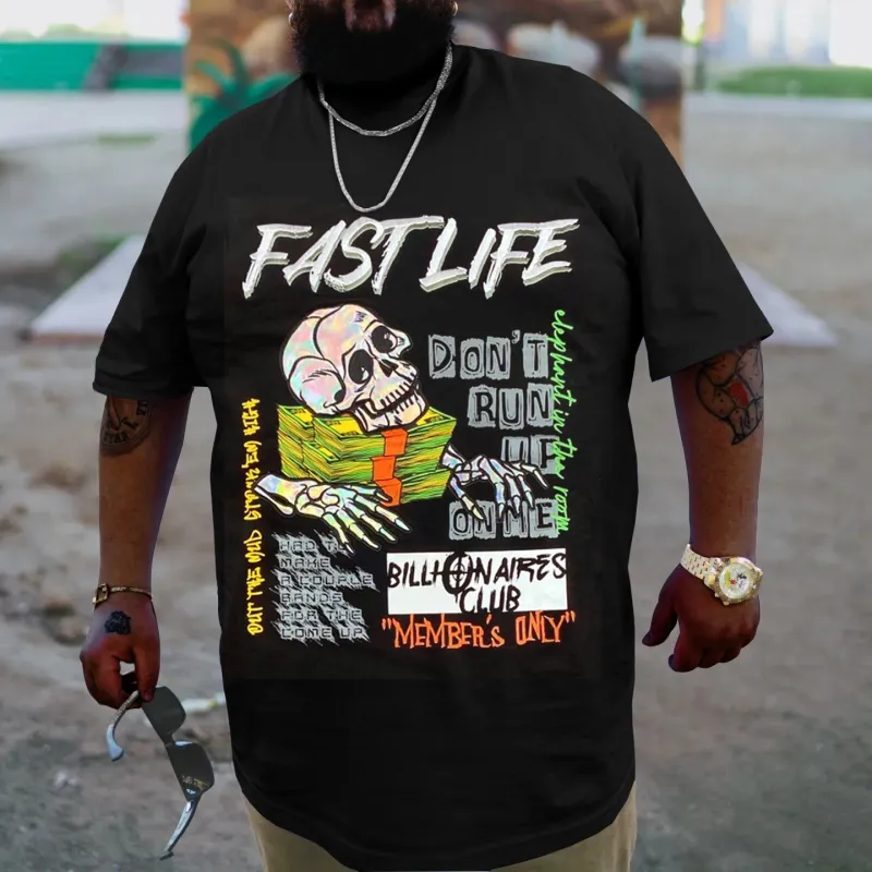 Plus Size Black Fast Life T-Shirt sold by Biggmans