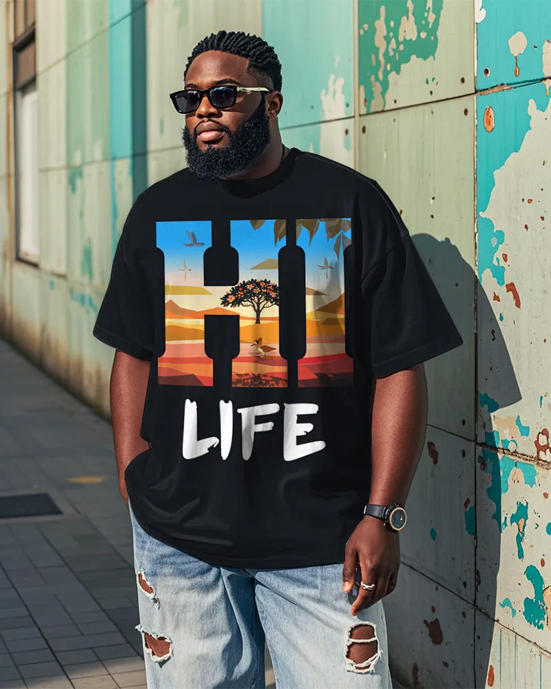 Men's Hawaiian Hi Life Cartoon Scenery Printed Casual Short Sleeve T-shirt sold by Biggmans