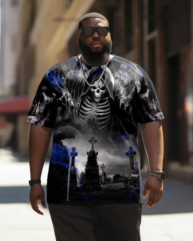 Men's Big & Tall 3D Viking Skull Graphic Short Sleeve Crew Neck T-Shirt made by Biggmans