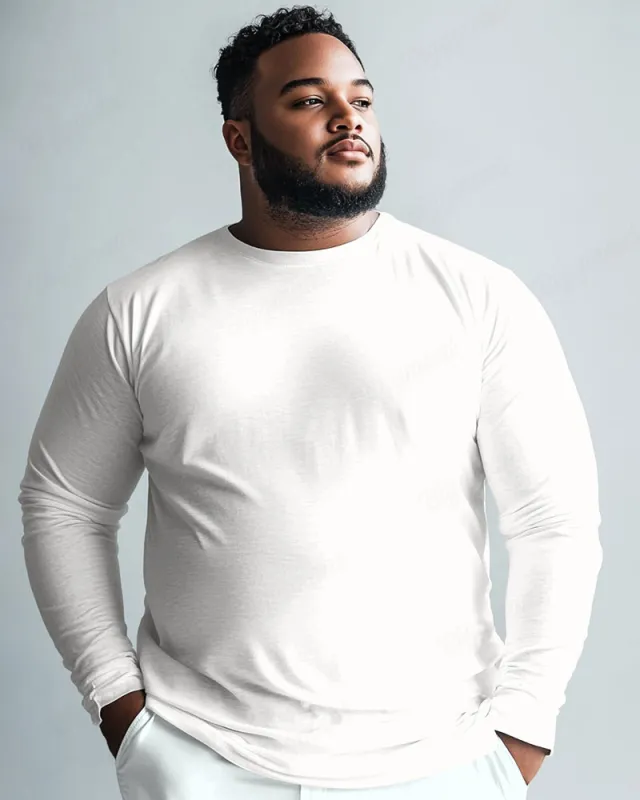 100 Cotton-All-Match Solid Color Men's Loose Big & Tall Long-Sleeved T-Shirt sold by Biggmans