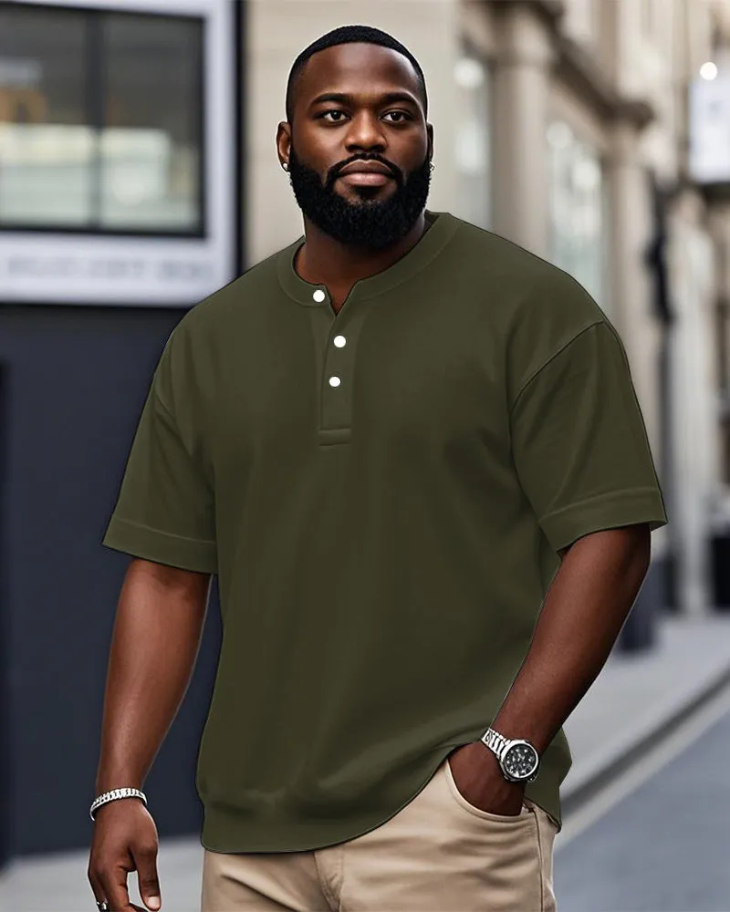 Men's Plus Size Casual Daily Solid Color Henry Collar Button Short Sleeve T-Shirt sold by Biggmans product image thumbnail 5