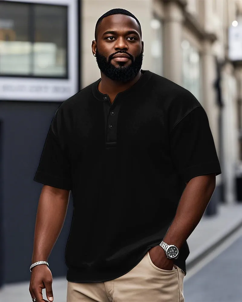 Men's Plus Size Casual Daily Solid Color Henry Collar Button Short Sleeve T-Shirt sold by Biggmans product image thumbnail 2