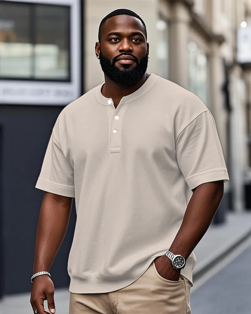 Men's Plus Size Casual Daily Solid Color Henry Collar Button Short Sleeve T-Shirt sold by Biggmans product image thumbnail 3