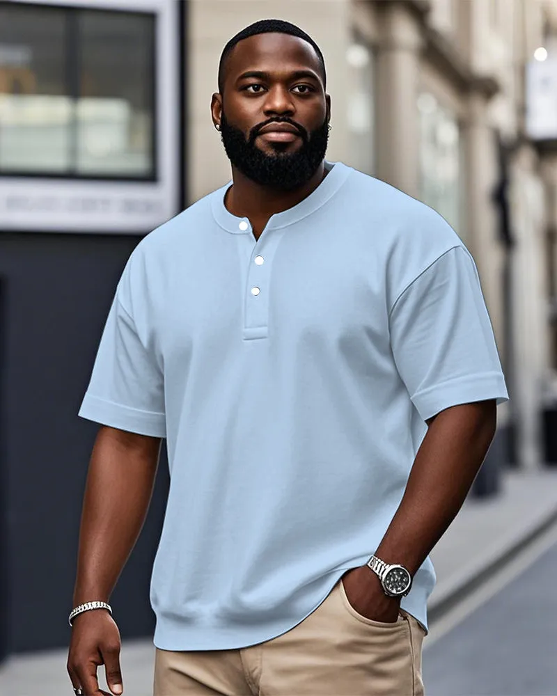Men's Plus Size Casual Daily Solid Color Henry Collar Button Short Sleeve T-Shirt sold by Biggmans product image thumbnail 4