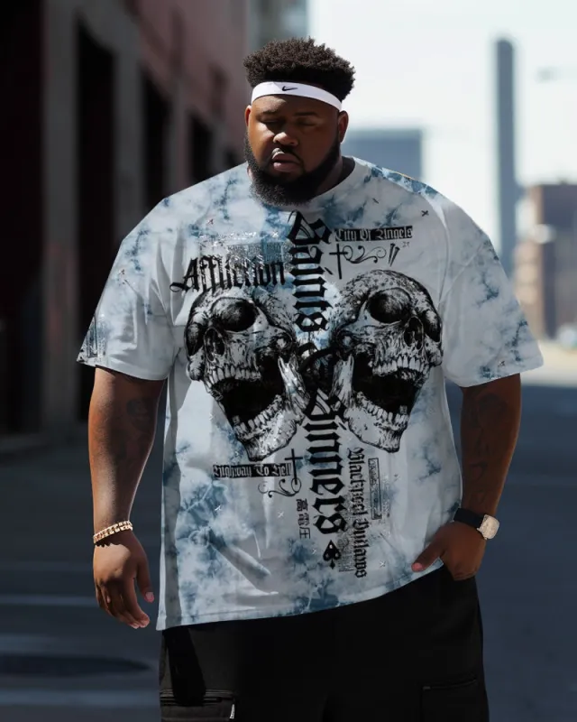 Men's Plus Size Street Tie Dye Skull Graffiti Short Sleeve Crew Neck T-Shirt sold by Biggmans