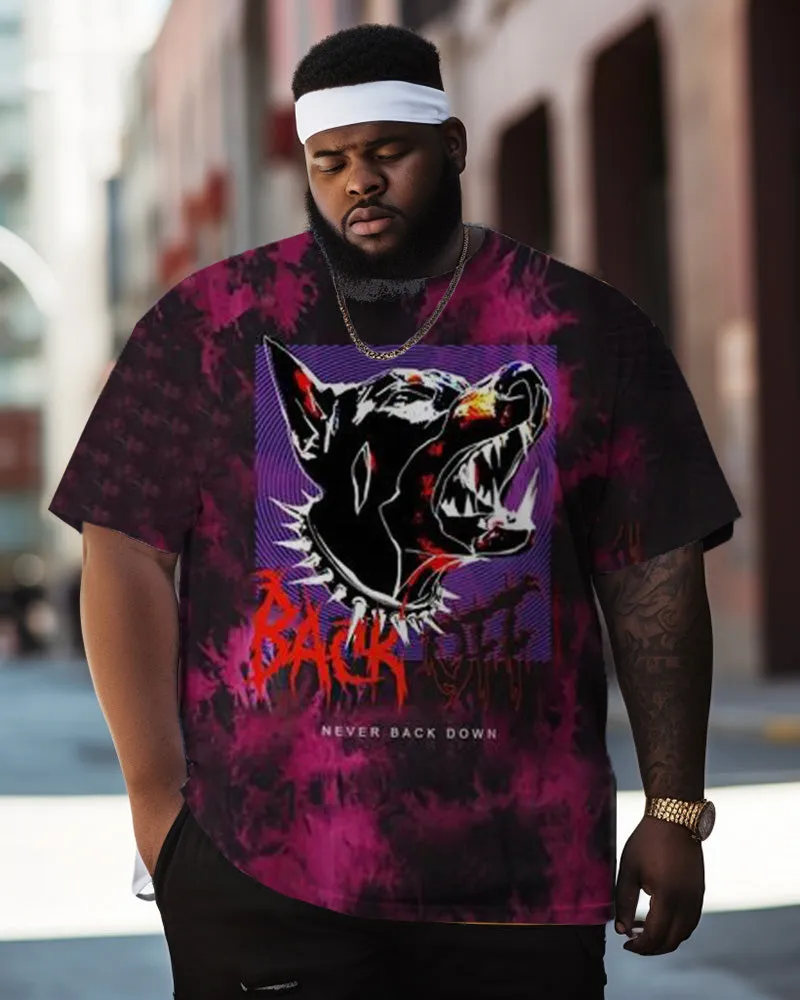 Big Guys Street Tie Dye Wolf Graffiti Short Sleeve Crew Neck T-Shirt sold by Biggmans