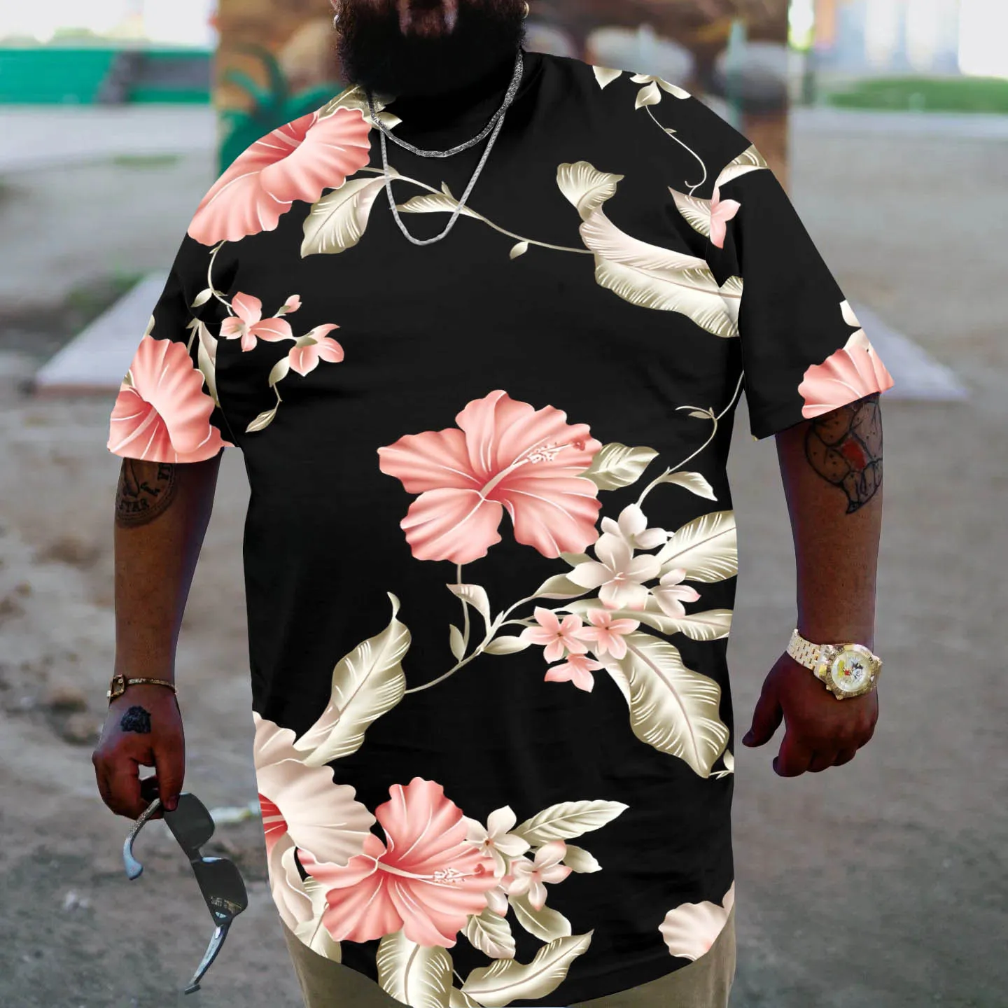 Men's Plus Size Casual Floral T-Shirt sold by Biggmans