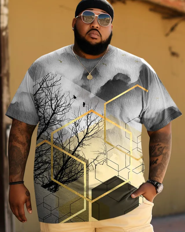 Men's 3D Big and Tall Artistic Abstract Print Short Sleeve T-Shirt sold by Biggmans