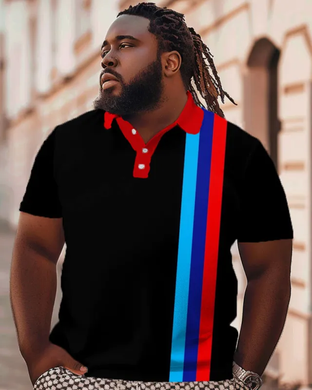 Colorful Striped Patterned Printed Black Oversized Men's Polo T-shirt sold by Biggmans