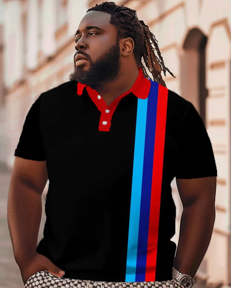 Colorful Striped Patterned Printed Black Oversized Men's Polo T-shirt sold by Biggmans