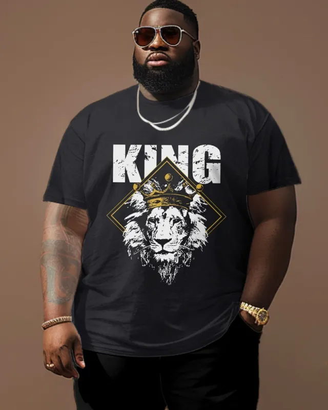 Big Guys Crewneck T-shirt with KING Print & Crown Lion Graphic sold by Biggmans