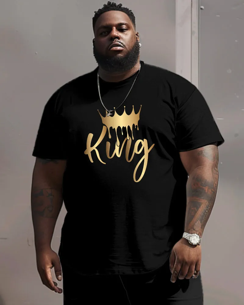 Men's Plus Size King With Crown Pattern Round Neck Short Sleeve Tee sold by Biggmans