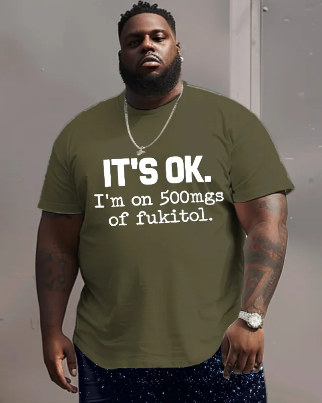 Men's Plus Size IT'S OK Alphabet Crewneck Short Sleeve T-Shirt sold by Biggmans